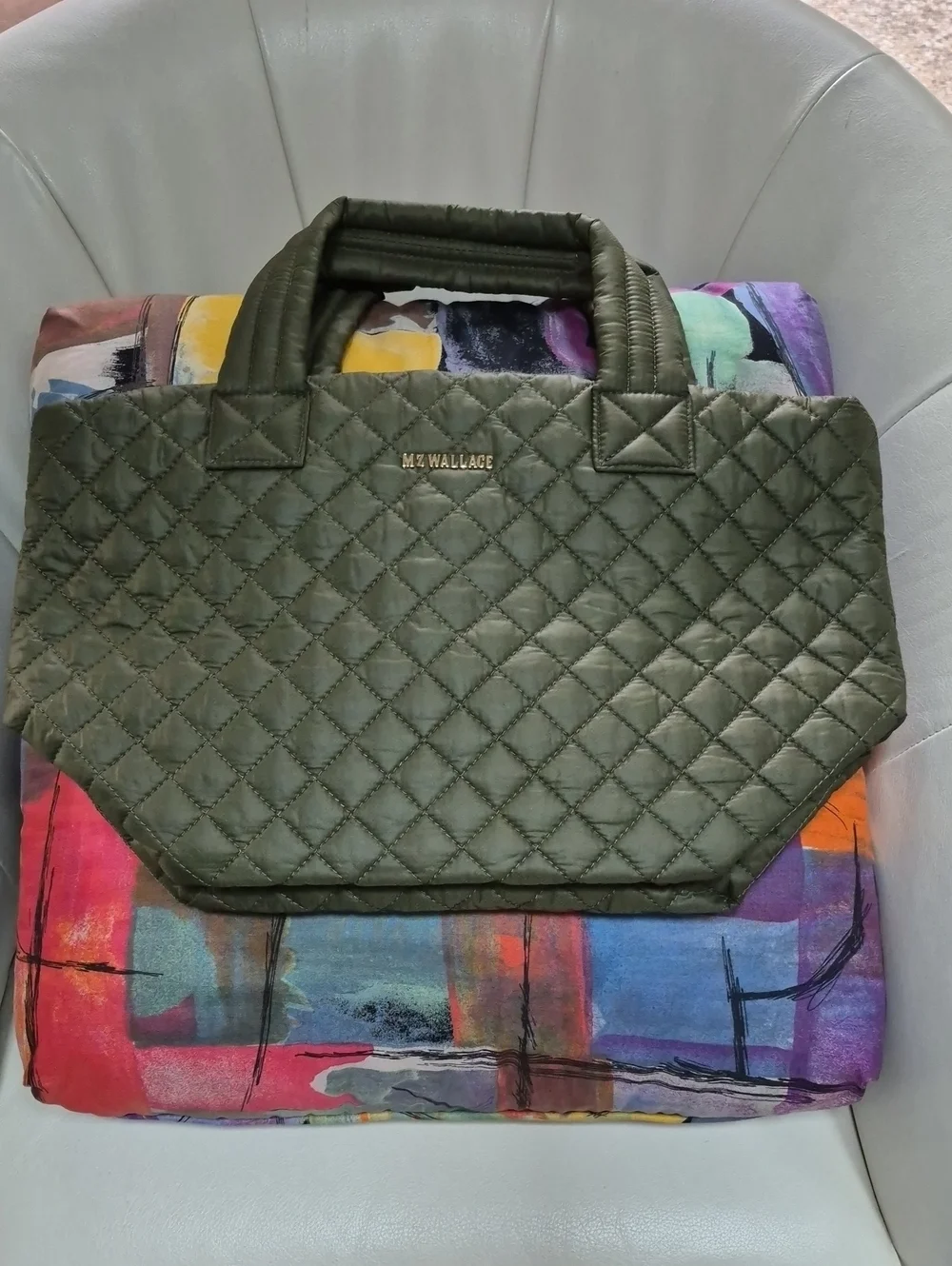 MZ Wallace Quilted Olive Tote Bag